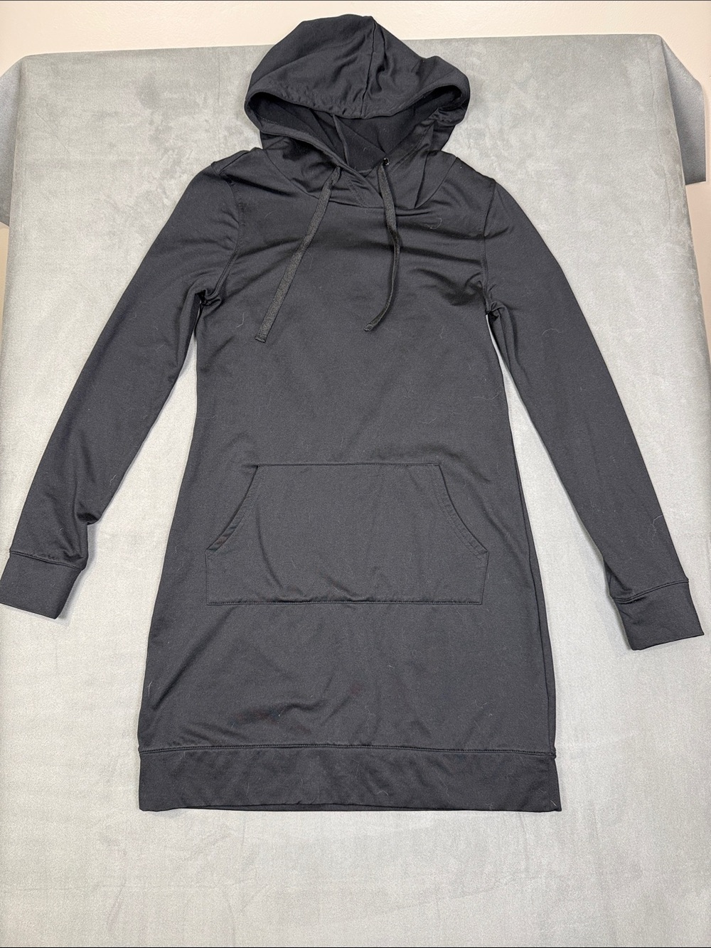 Fabletics Black Long-Sleeve Hooded Sweatshirt Dress
